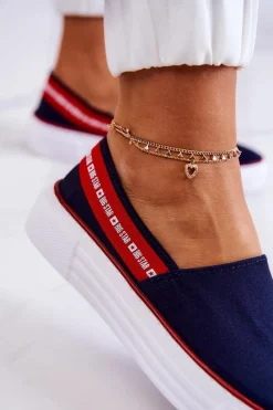 Outlet Damskie Tenisówki Slip On Big Star JJ276009 Granatowo-Czerwone Damskie Trampki Damskie Slip-On|Trampki Damskie Big Star