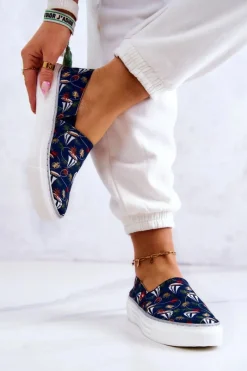 Online Big Star Shoes Damskie Tenisówki Slip On Memory Foam Big Star JJ276016 Granatowe