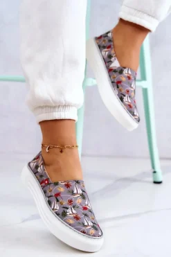 Trampki Damskie Slip-On></noscript>Big Star Shoes Damskie Tenisówki Slip On Memory Foam Big Star JJ276015 Szare