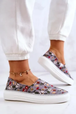 Trampki Damskie Slip-On></noscript>Big Star Shoes Damskie Tenisówki Slip On Memory Foam Big Star JJ276015 Szare