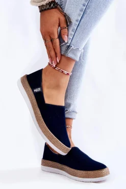 New Damskie Tenisówki Slip On Big Star KK276009 Granatowe Damskie Trampki Damskie Slip-On|Trampki Damskie Big Star