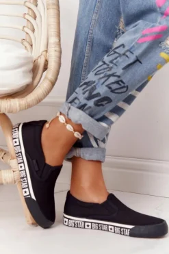 Discount Damskie Tenisówki Slip-on Big Star HH274012 Czarne Damskie Trampki Damskie Slip-On|Trampki Damskie Big Star