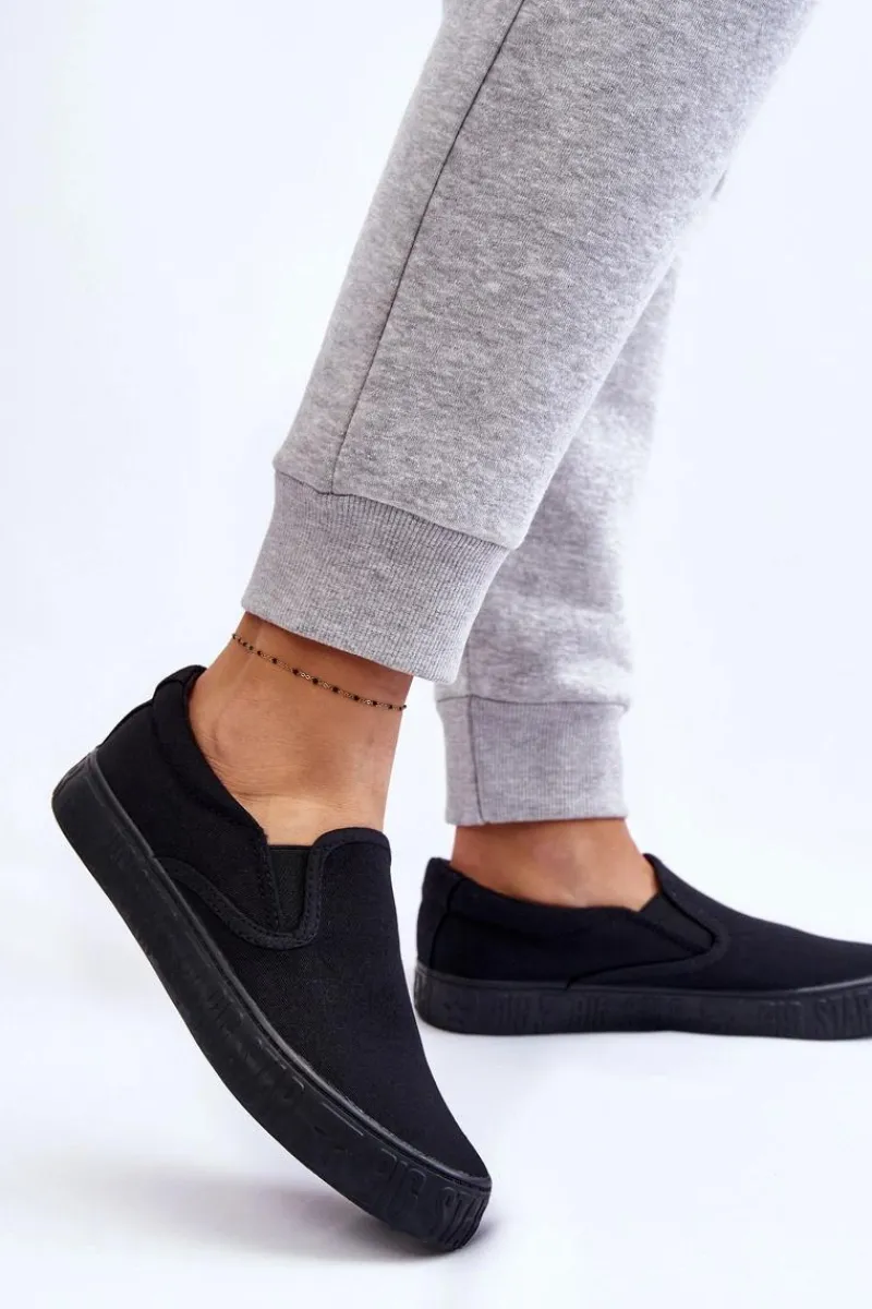 Sale Big Star Shoes Damskie Tenisówki Slip-On Big Star LL274392 Czarne