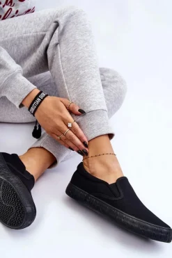 Sale Big Star Shoes Damskie Tenisówki Slip-On Big Star LL274392 Czarne