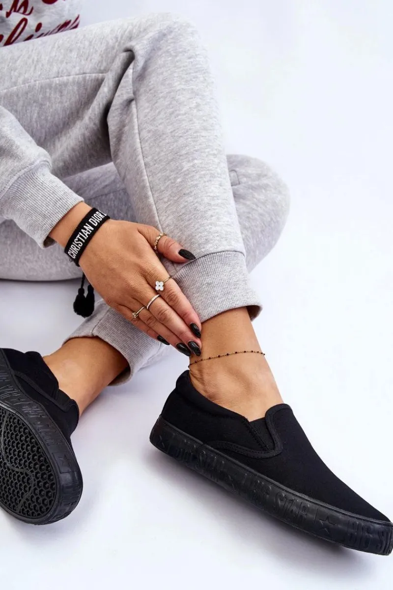 Sale Big Star Shoes Damskie Tenisówki Slip-On Big Star LL274392 Czarne