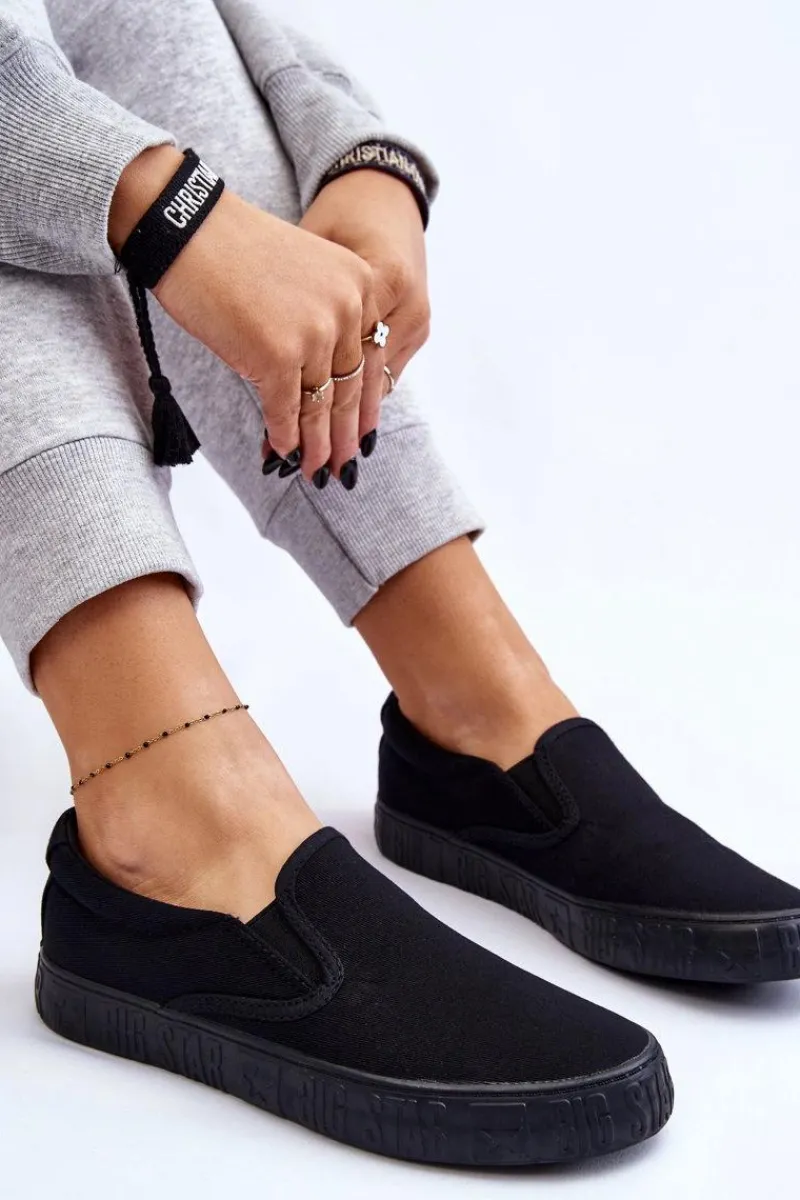 Sale Big Star Shoes Damskie Tenisówki Slip-On Big Star LL274392 Czarne