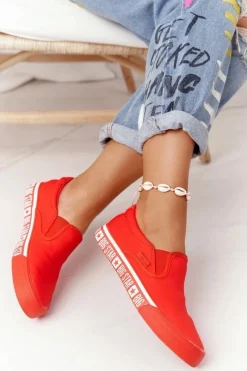 Hot Big Star Shoes Damskie Tenisówki Slip-on Big Star HH274010 Czerwone