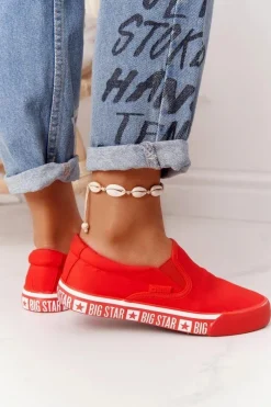Hot Big Star Shoes Damskie Tenisówki Slip-on Big Star HH274010 Czerwone