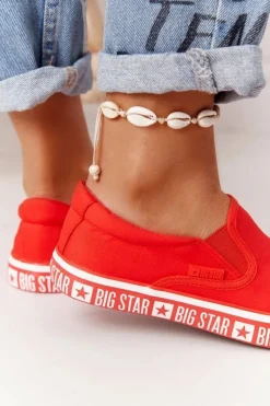 Hot Big Star Shoes Damskie Tenisówki Slip-on Big Star HH274010 Czerwone
