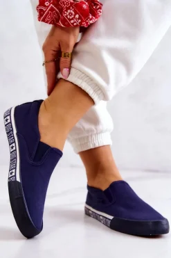 New Damskie Tenisówki Slip-on Big Star HH274011 Granatowe Damskie Trampki Damskie Slip-On|Trampki Damskie Big Star