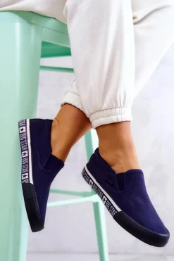 New Damskie Tenisówki Slip-on Big Star HH274011 Granatowe Damskie Trampki Damskie Slip-On|Trampki Damskie Big Star