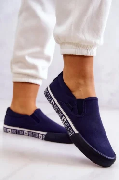 New Damskie Tenisówki Slip-on Big Star HH274011 Granatowe Damskie Trampki Damskie Slip-On|Trampki Damskie Big Star