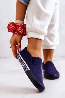 New Damskie Tenisówki Slip-on Big Star HH274011 Granatowe Damskie Trampki Damskie Slip-On|Trampki Damskie Big Star