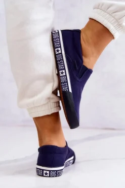 New Damskie Tenisówki Slip-on Big Star HH274011 Granatowe Damskie Trampki Damskie Slip-On|Trampki Damskie Big Star
