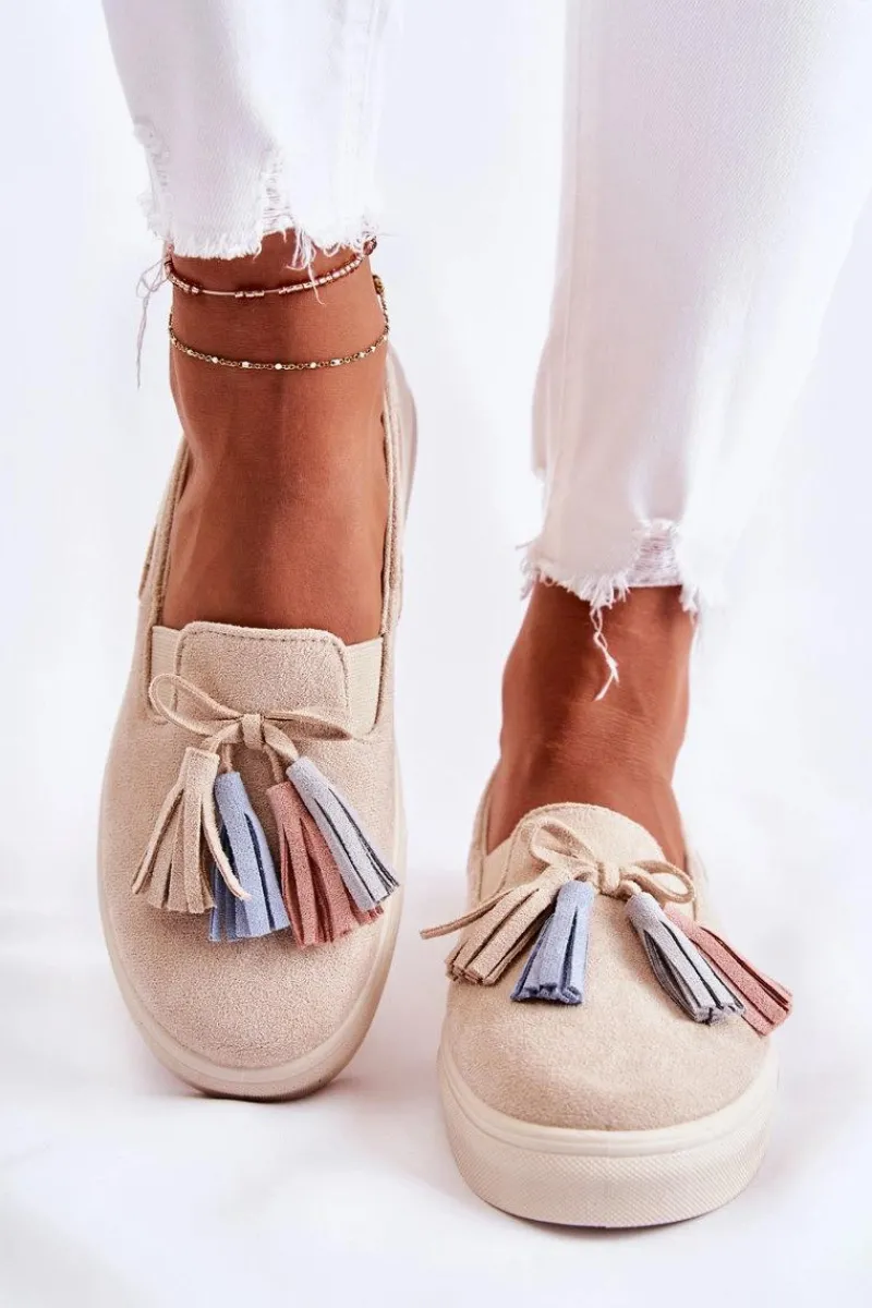 Sale Damskie Tenisówki Trampki Slip-On Beżowe Venira Damskie Trampki Damskie Slip-On