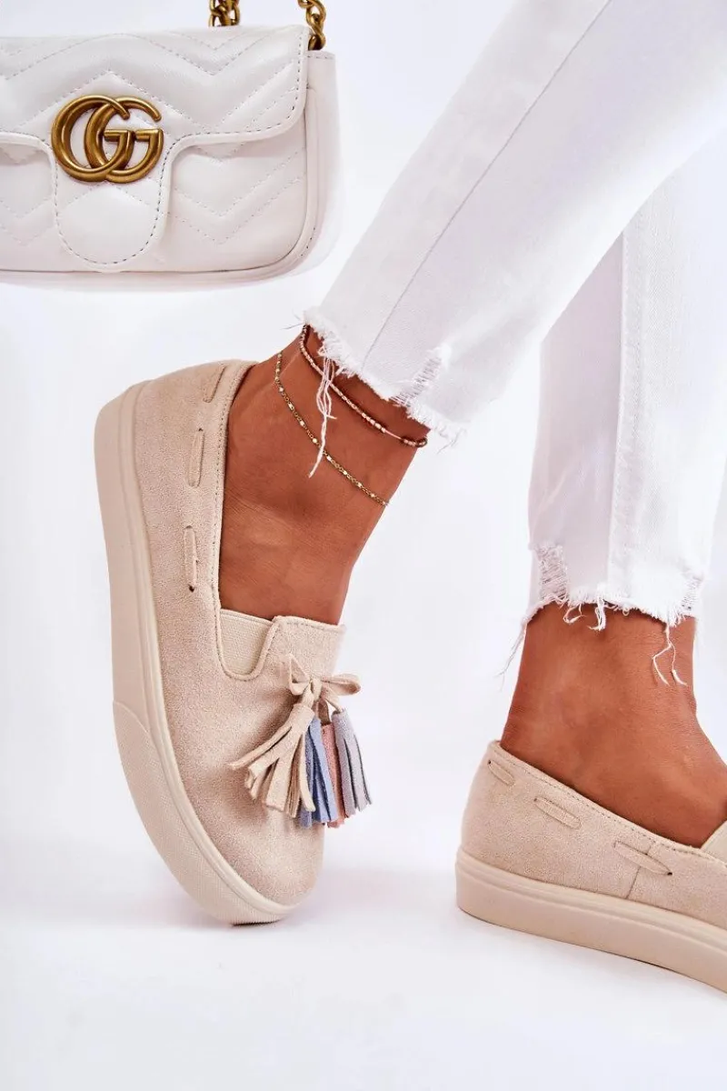 Sale Damskie Tenisówki Trampki Slip-On Beżowe Venira Damskie Trampki Damskie Slip-On