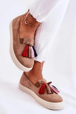 Sale Boto Damskie Tenisówki Trampki Slip-On Brązowe Venira