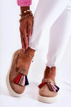 Sale Boto Damskie Tenisówki Trampki Slip-On Brązowe Venira