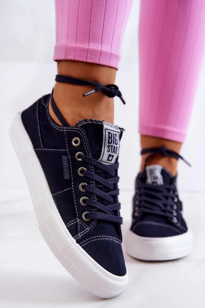 Outlet Damskie Tenisówki Trampki BIG STAR JJ274099 Granatowe Damskie Trampki Damskie Big Star|Trampki Damskie Niskie