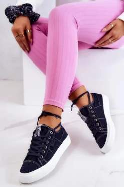 Outlet Damskie Tenisówki Trampki BIG STAR JJ274099 Granatowe Damskie Trampki Damskie Big Star|Trampki Damskie Niskie