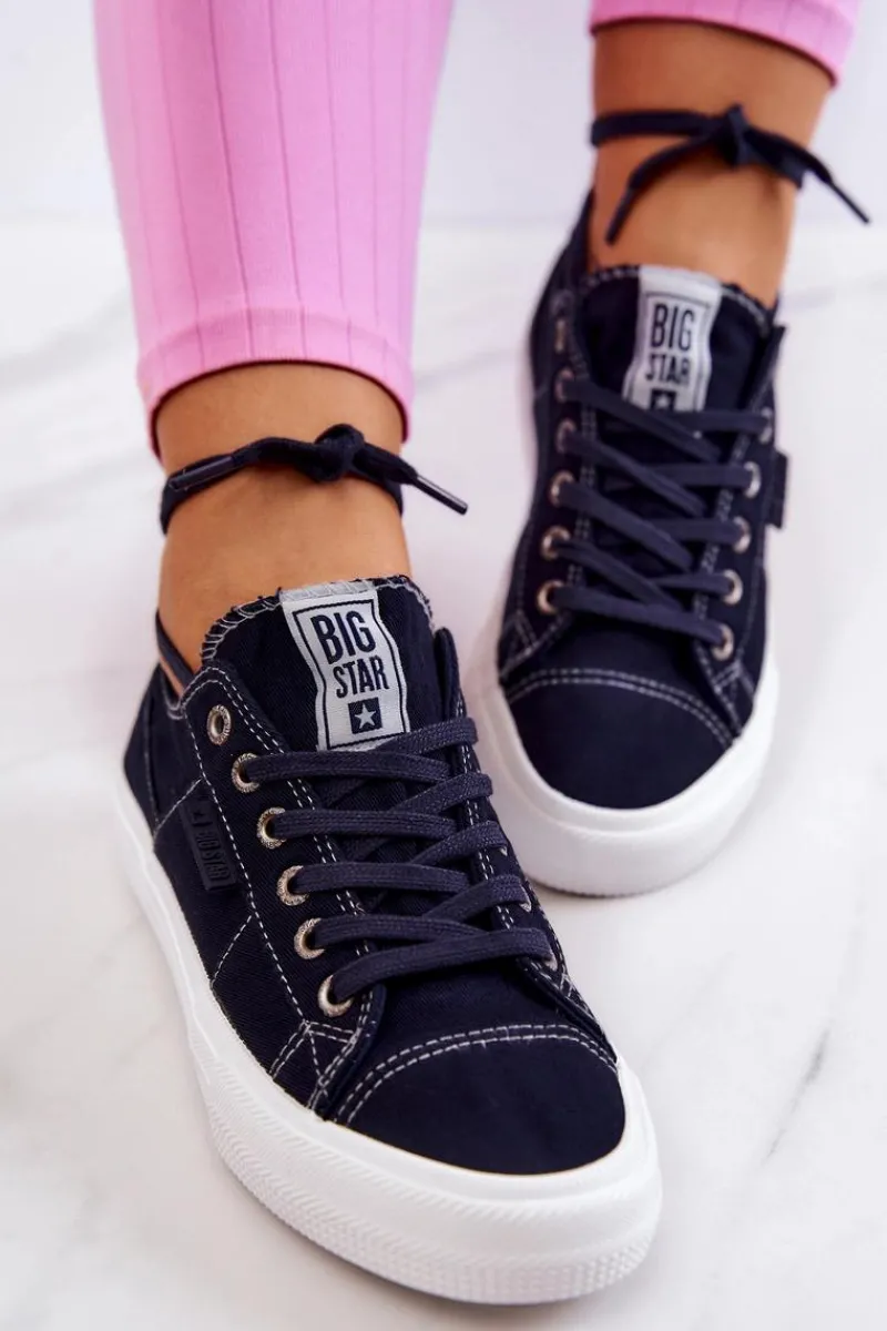 Outlet Damskie Tenisówki Trampki BIG STAR JJ274099 Granatowe Damskie Trampki Damskie Big Star|Trampki Damskie Niskie