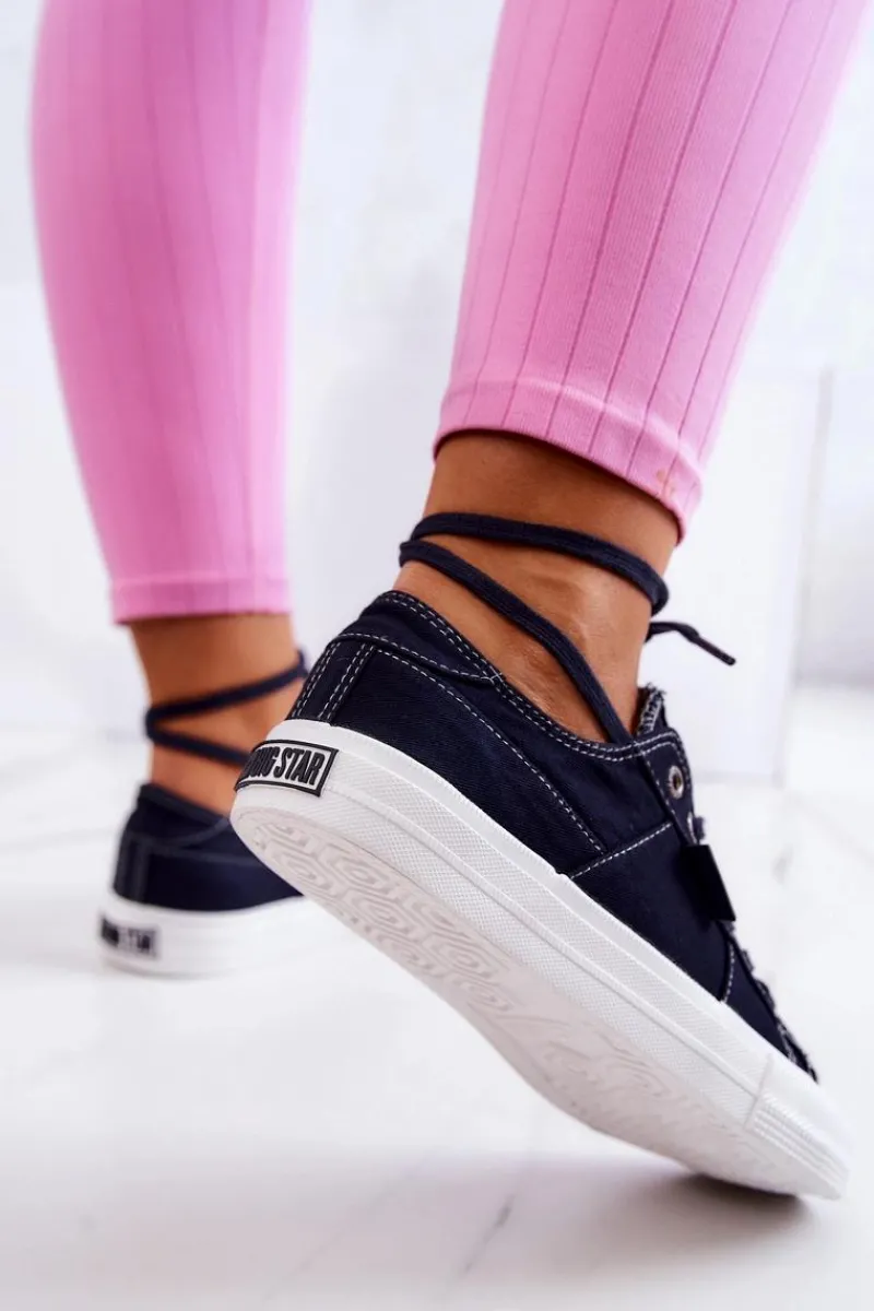 Outlet Damskie Tenisówki Trampki BIG STAR JJ274099 Granatowe Damskie Trampki Damskie Big Star|Trampki Damskie Niskie