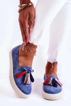 Discount Damskie Tenisówki Trampki Slip-On Niebieskie Venira Damskie Trampki Damskie Slip-On