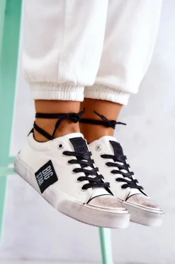 Hot Big Star Shoes Damskie Tenisówki Trampki BIG STAR JJ274350 Biało-Czarne