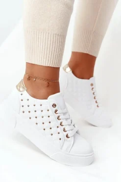 Outlet Damskie Tenisówki Z Pikowaniem Biało-Złote Fondness Damskie Trampki Damskie Niskie
