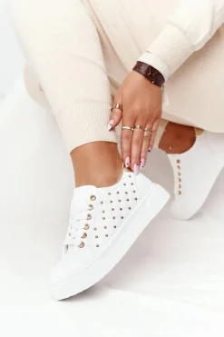 Outlet Damskie Tenisówki Z Pikowaniem Biało-Złote Fondness Damskie Trampki Damskie Niskie