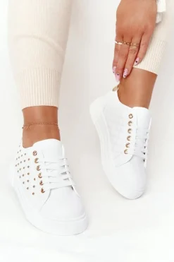 Outlet Damskie Tenisówki Z Pikowaniem Biało-Złote Fondness Damskie Trampki Damskie Niskie