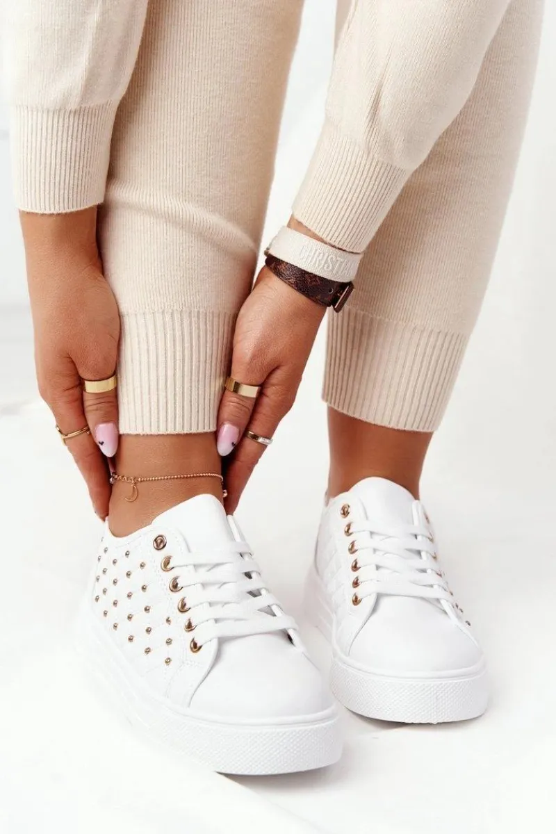 Outlet Damskie Tenisówki Z Pikowaniem Biało-Złote Fondness Damskie Trampki Damskie Niskie