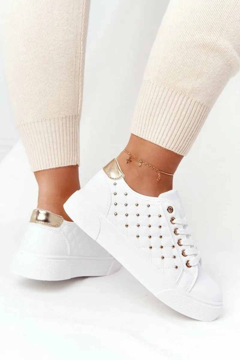 Outlet Damskie Tenisówki Z Pikowaniem Biało-Złote Fondness Damskie Trampki Damskie Niskie