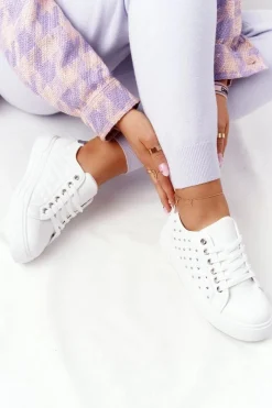 Trampki Damskie Niskie>Boto Damskie Tenisówki Z Pikowaniem Biało-Srebrne Fondness