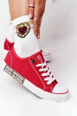 Trampki Damskie Big Star|Trampki Damskie Niskie>Big Star Shoes Damskie Trampki BIG STAR HH274115 Czerwone Czerwony