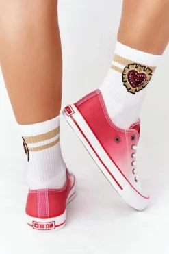 Best Damskie Trampki BIG STAR HH274130 Ombre Czerwone Damskie Trampki Damskie Big Star|Trampki Damskie Niskie