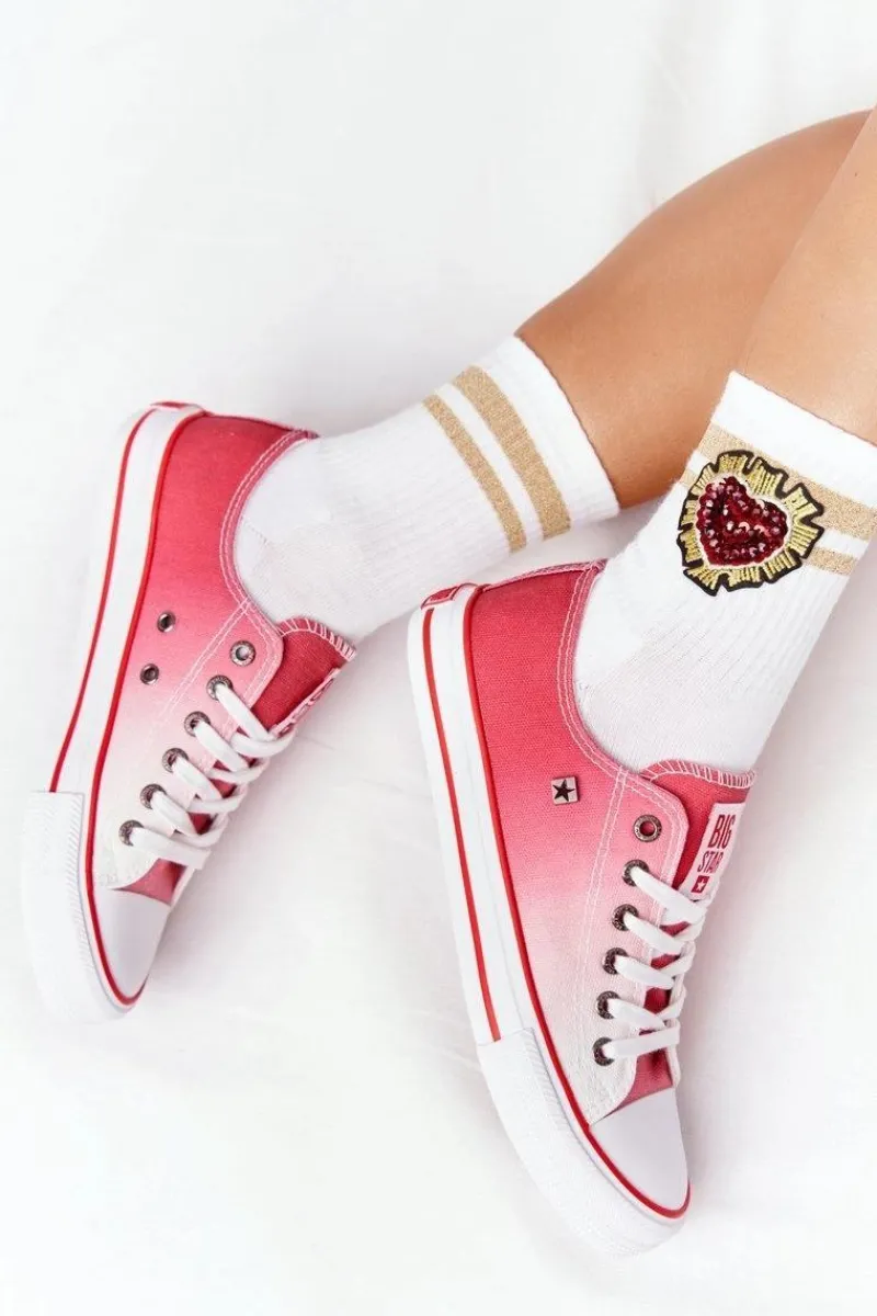 Best Damskie Trampki BIG STAR HH274130 Ombre Czerwone Damskie Trampki Damskie Big Star|Trampki Damskie Niskie