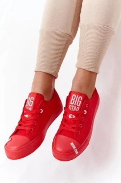 Sale Damskie Trampki BIG STAR HH274677 Czerwone Damskie Trampki Damskie Big Star|Trampki Damskie Niskie