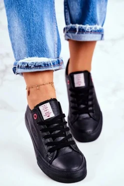 Outlet Damskie Trampki Czarne DD2R4029 Damskie Trampki Damskie Cross Jeans|Trampki Damskie Niskie