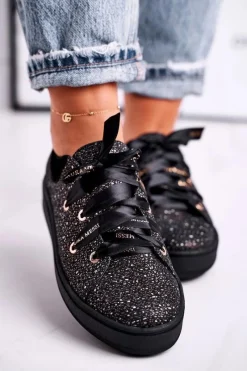 Hot Laura Messi Damskie Trampki Eleganckie Skórzane Czarne 2045