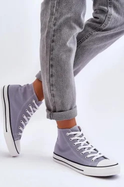 Trampki Damskie Wysokie>Boto Damskie Trampki Klasyczne Wysokie Szare Remos Szary