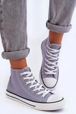 Trampki Damskie Wysokie></noscript>Boto Damskie Trampki Klasyczne Wysokie Szare Remos Szary