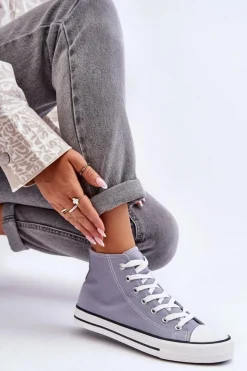 Trampki Damskie Wysokie></noscript>Boto Damskie Trampki Klasyczne Wysokie Szare Remos Szary