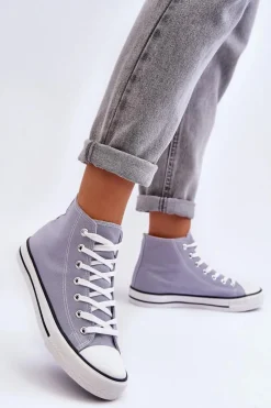 Trampki Damskie Wysokie></noscript>Boto Damskie Trampki Klasyczne Wysokie Szare Remos Szary