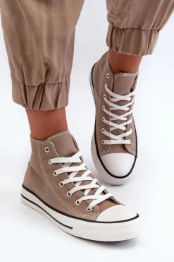 Online Boto Damskie Trampki Klasyczne Wysokie Beżowe Remos