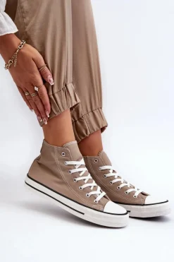 Online Boto Damskie Trampki Klasyczne Wysokie Beżowe Remos