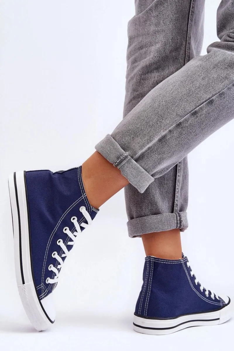 Outlet Damskie Trampki Klasyczne Wysokie Granatowe Remos Damskie Trampki Damskie Wysokie