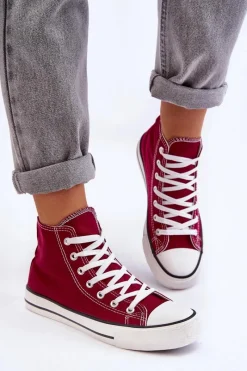 Outlet Damskie Trampki Klasyczne Wysokie Bordowe Remos Damskie Trampki Damskie Wysokie