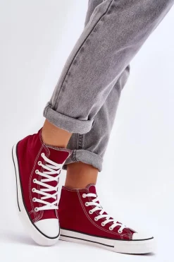 Outlet Damskie Trampki Klasyczne Wysokie Bordowe Remos Damskie Trampki Damskie Wysokie