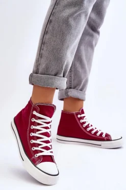 Outlet Damskie Trampki Klasyczne Wysokie Bordowe Remos Damskie Trampki Damskie Wysokie
